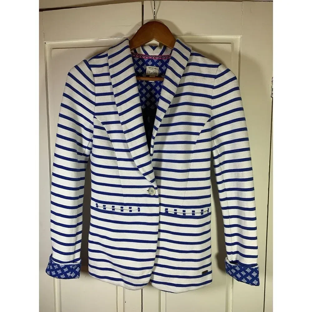 Hatley Nautical Striped Jacket Blazer Womens Small‎ Stretch Preppy Country Club